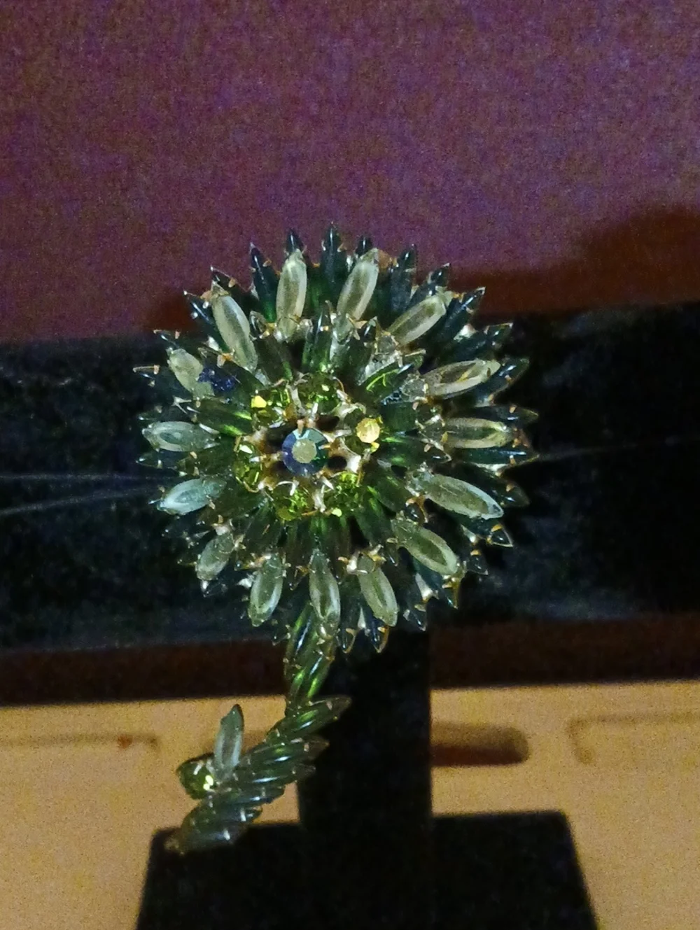 Green Floral Crystal Cocktail Ring - Brand